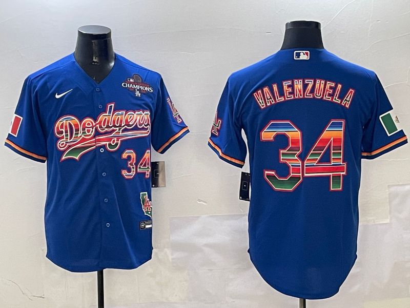 Men Los Angeles Dodgers #34 Valenzuela Blue Fashion Game 2025 Nike MLB Jersey style 3123